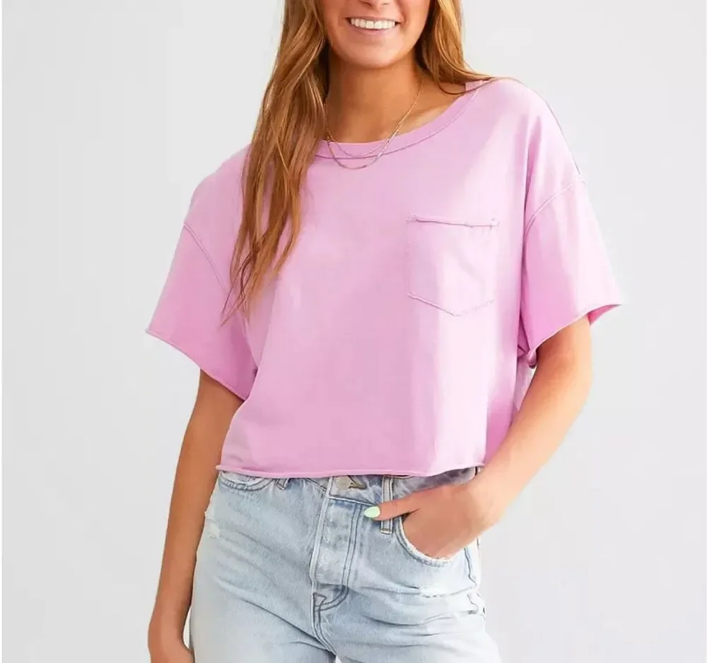 Free People We The Free Fade Into You Crop Boxy Pocket Tee Orchid S NEW